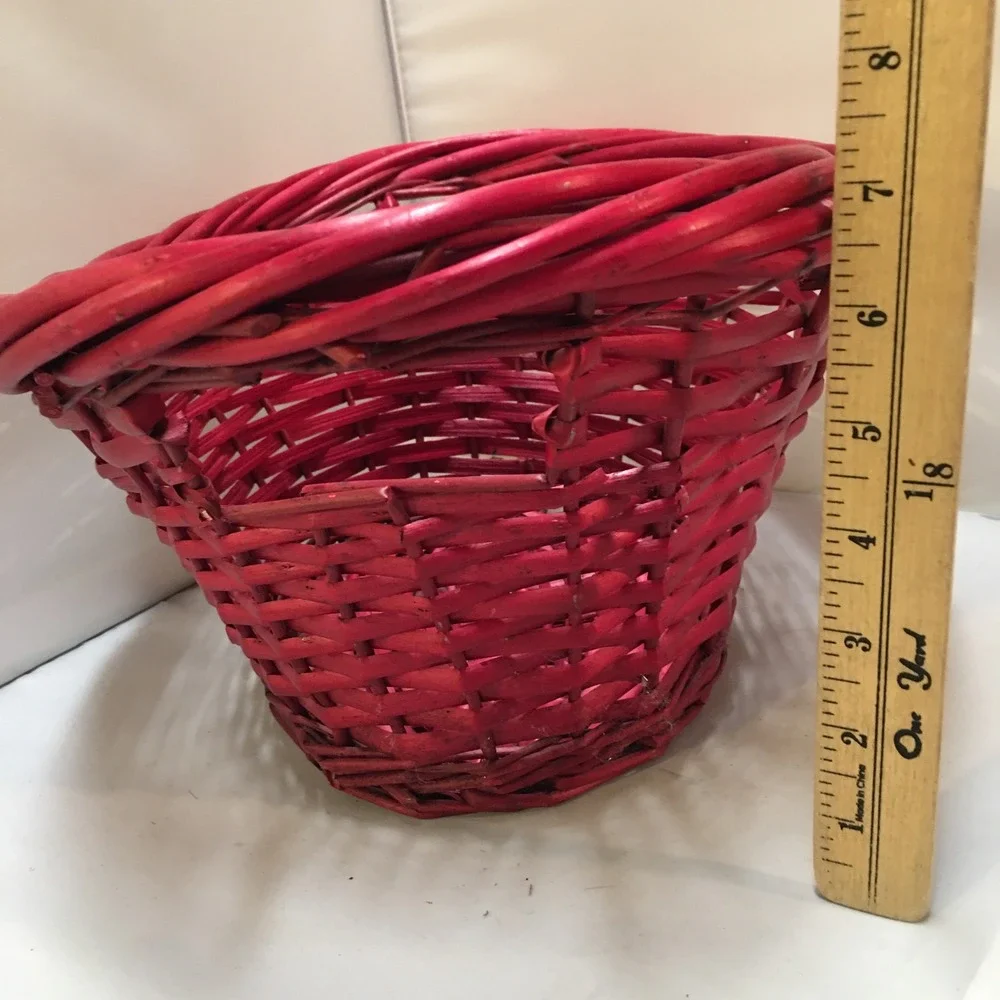 Woven Wicker Basket Unisex Large Red Oval Storage with Handles Holiday Festive